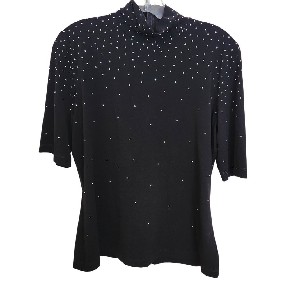 Vintage Black Sheer fabric silver studded top, blouse, zipper back